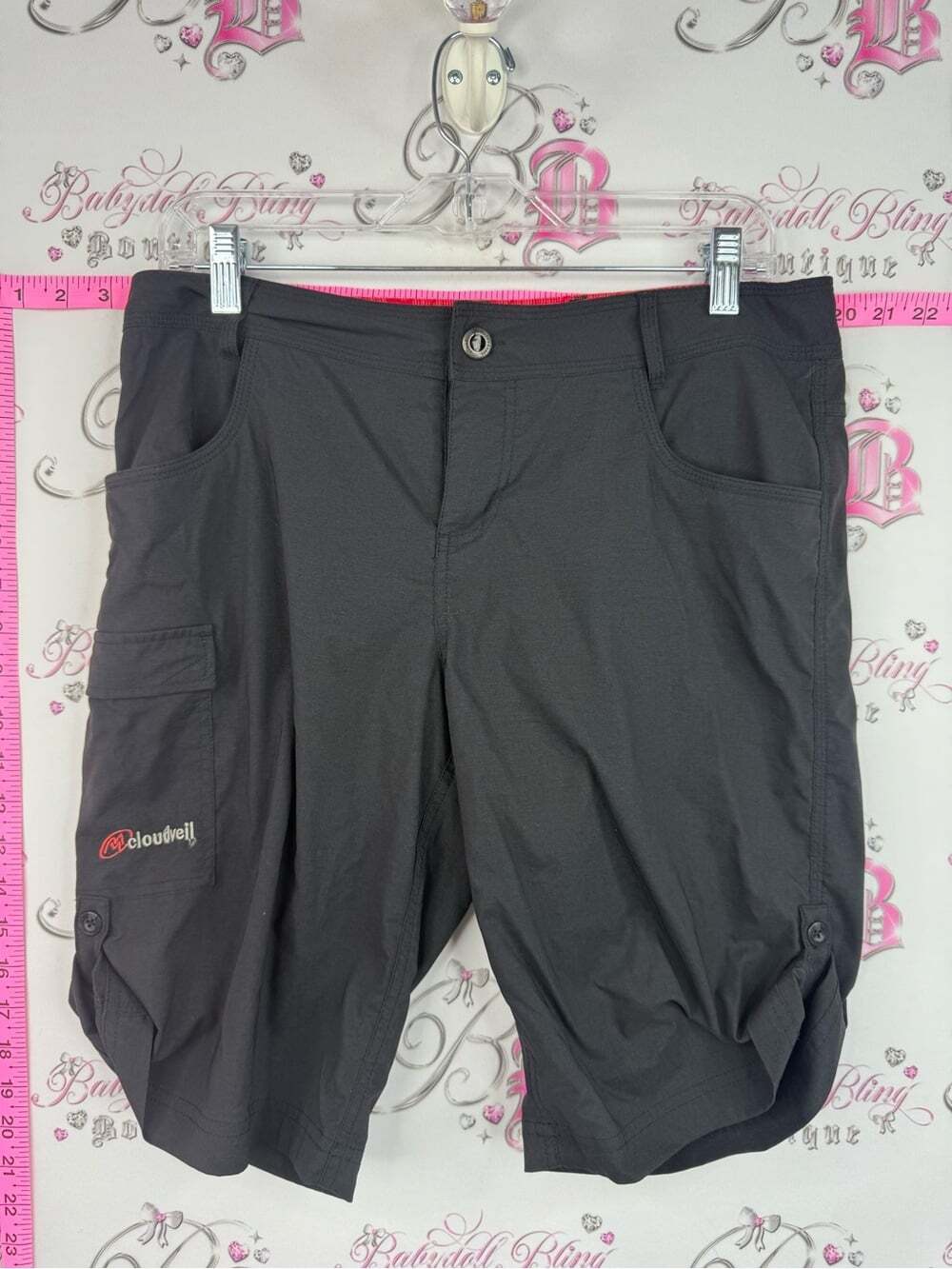 Cloudveil shorts pockets buttons Women's Black Utility Bermuda Shorts